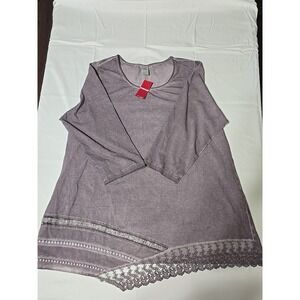 New Avenue Women Blouse 14 16 1XL Light Purple Beaded Lace‎ 3/4 Sleeve